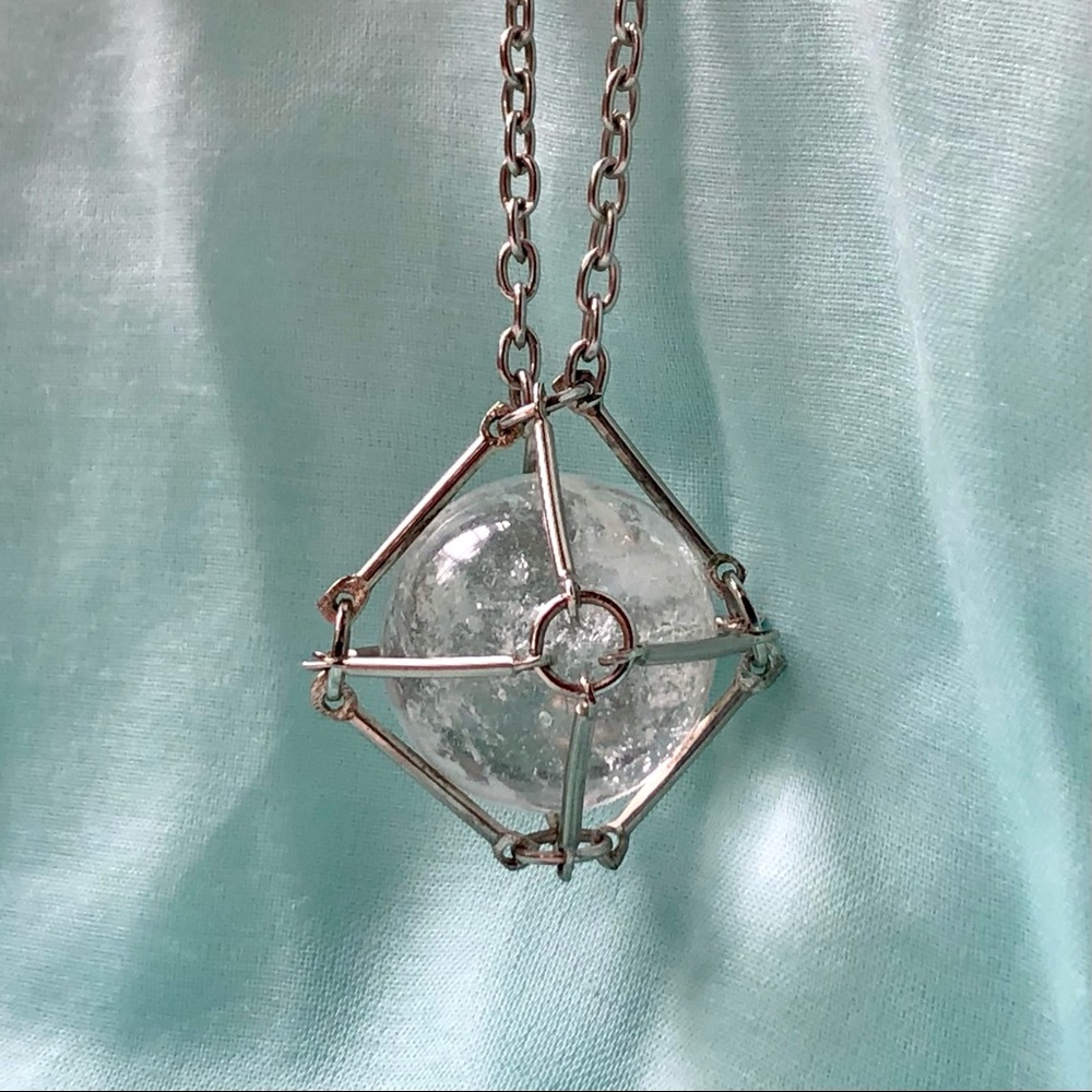 Genuine Caged Quartz Crystal Ball Necklace 🔮 - Picture 4 of 7